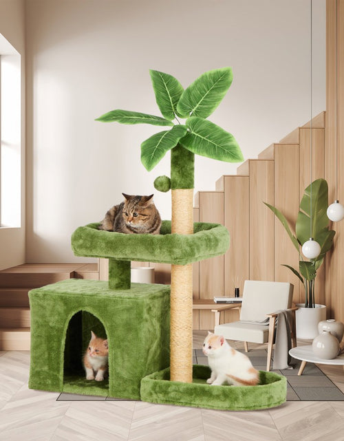 Load image into Gallery viewer, 31.5&quot; Cat Tree Cat Tower for Indoor Cats with Green Leaves, Cat Condo Cozy Plush Cat House with Hang Ball and Leaf Shape Design, Cat Furniture Pet House with Cat Scratching Posts,Grey
