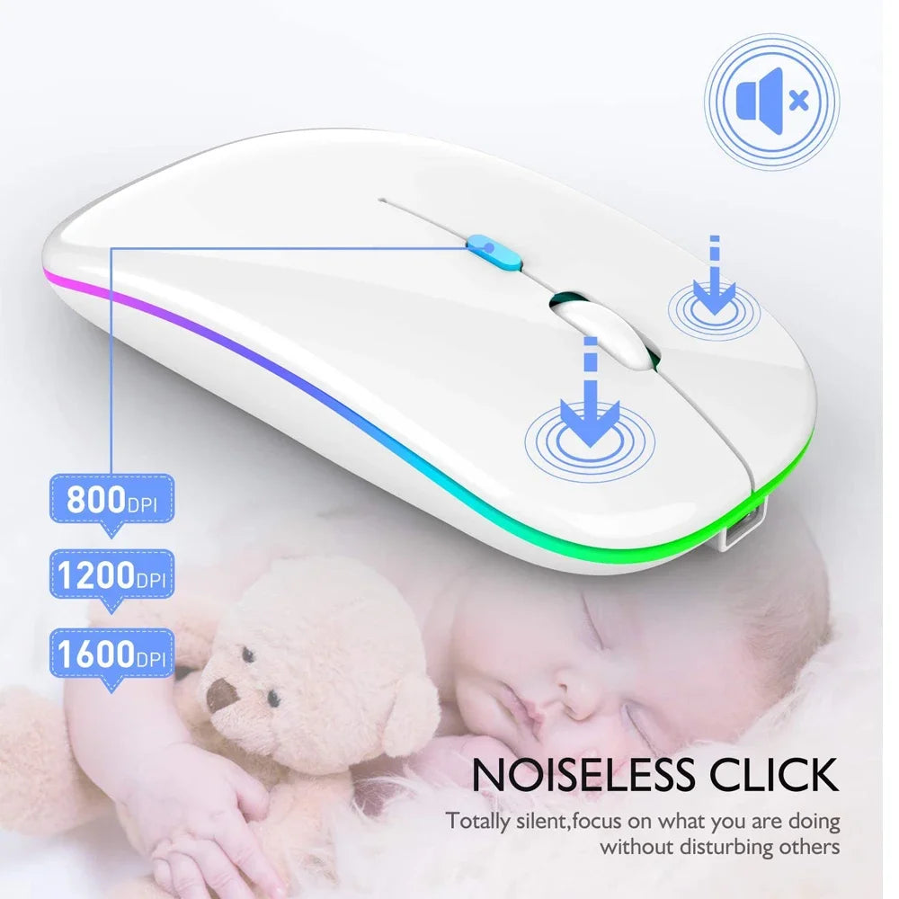 Wireless Mouse Bluetooth--Compatible RGB Rechargeable Mouses Wireless Computer Silent Mice LED Backlit Ergonomic Gaming Mouse