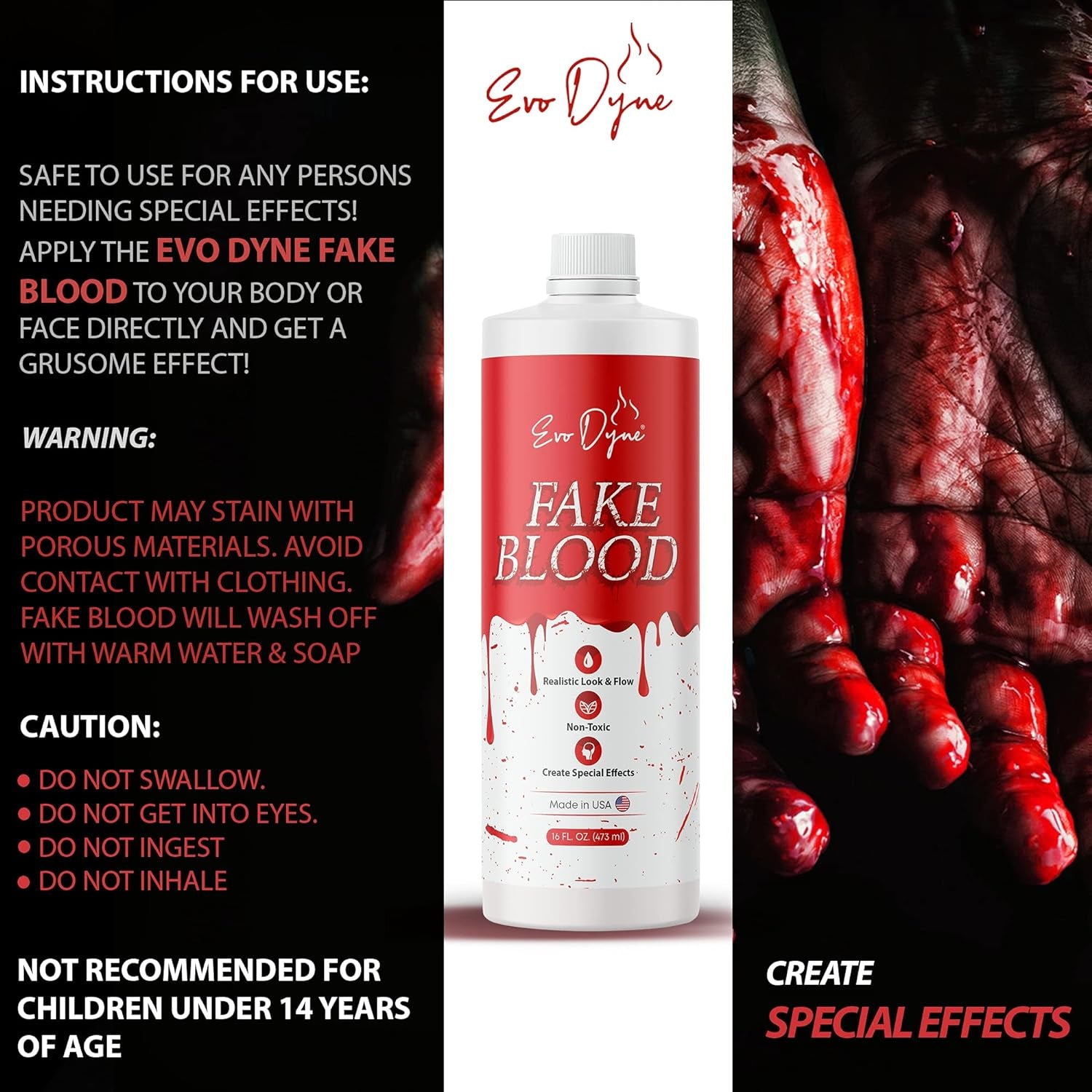 3-Pack  Fake Blood (16 FL OZ), Made in USA | Halloween Vampire Blood Bottle for Costumes Including Zombie, Vampire and Other Dress up Needing a Gory Scene - Looks & Feels like Real Blood