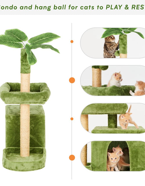 Load image into Gallery viewer, 31.5&quot; Cat Tree Cat Tower for Indoor Cats with Green Leaves, Cat Condo Cozy Plush Cat House with Hang Ball and Leaf Shape Design, Cat Furniture Pet House with Cat Scratching Posts,Grey
