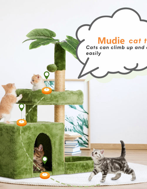 Load image into Gallery viewer, 31.5&quot; Cat Tree Cat Tower for Indoor Cats with Green Leaves, Cat Condo Cozy Plush Cat House with Hang Ball and Leaf Shape Design, Cat Furniture Pet House with Cat Scratching Posts,Grey
