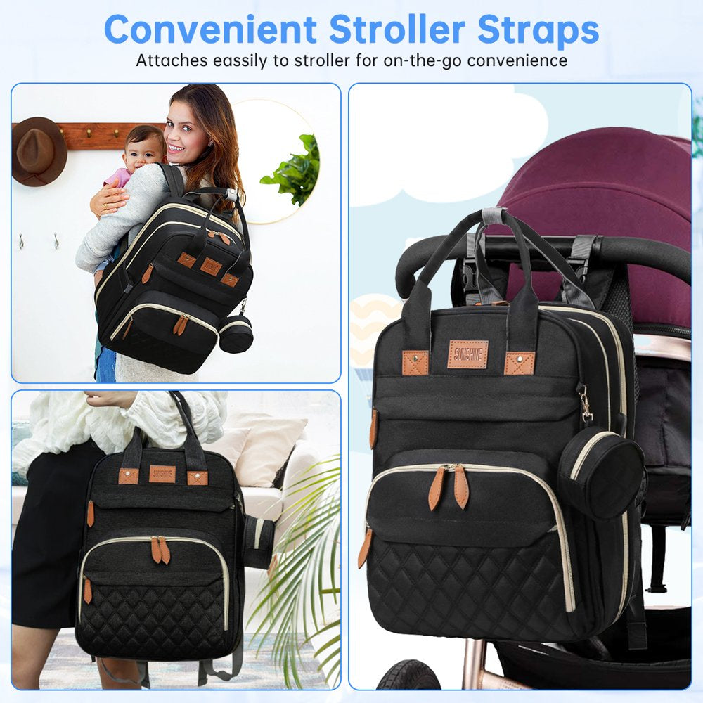 Diaper Bag Backpack, Baby Bag with Insulated Milk Bottle Pockets, Multifunctional Diaper Bags for Baby Girl Boy, Travel Large Capacity Bag with 13 Pockets & Stroller Straps, Waterproof&Stylish(Black)