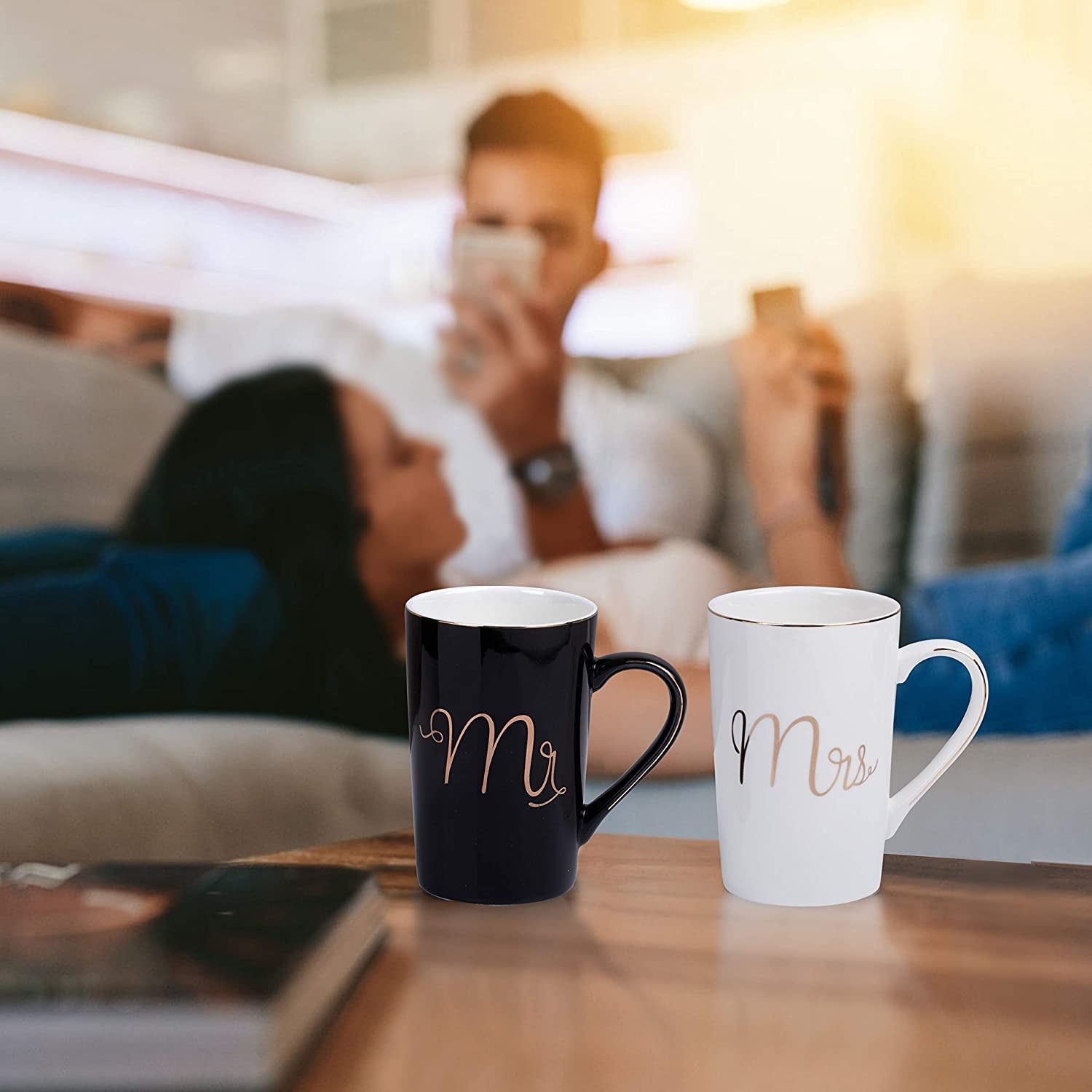 Mr and Mrs Coffee Mugs Set - Unique Wedding Gifts for Bride and Groom - His and Hers Anniversary Present Husband and Wife -Engagement Gifts for Him Her for Parents for Valentine'S Day