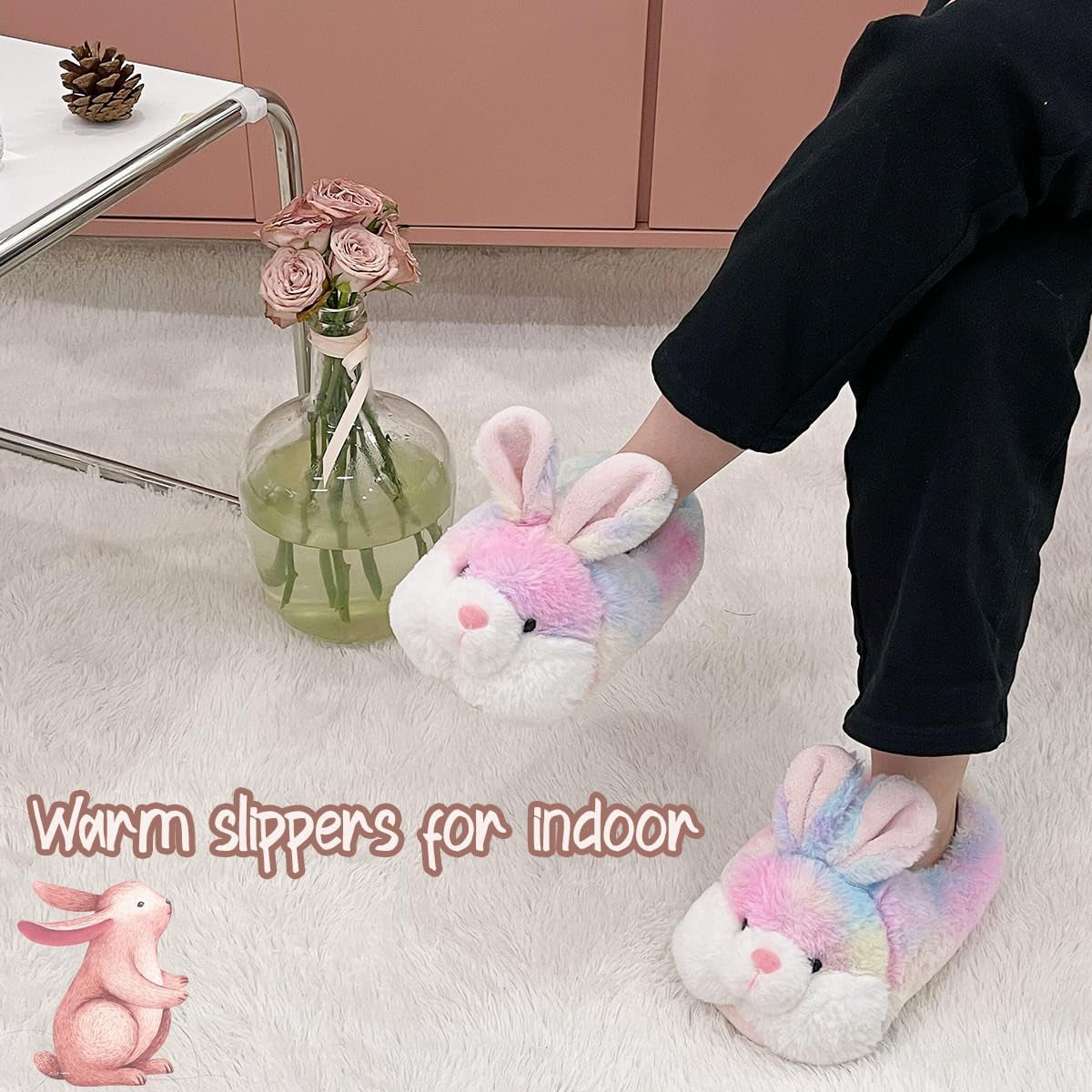 Classic Bunny Slippers for Women Funny Animal Slippers for Girls Cute Plush Rabbit Slippers Easter Gifts