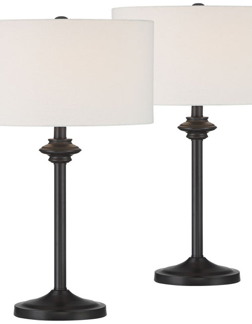 Load image into Gallery viewer, Lynn 26&quot; Tall Skinny Buffet Modern Table Lamps Set of 2 Black Metal White Shade Living Room Bedroom Bedside House
