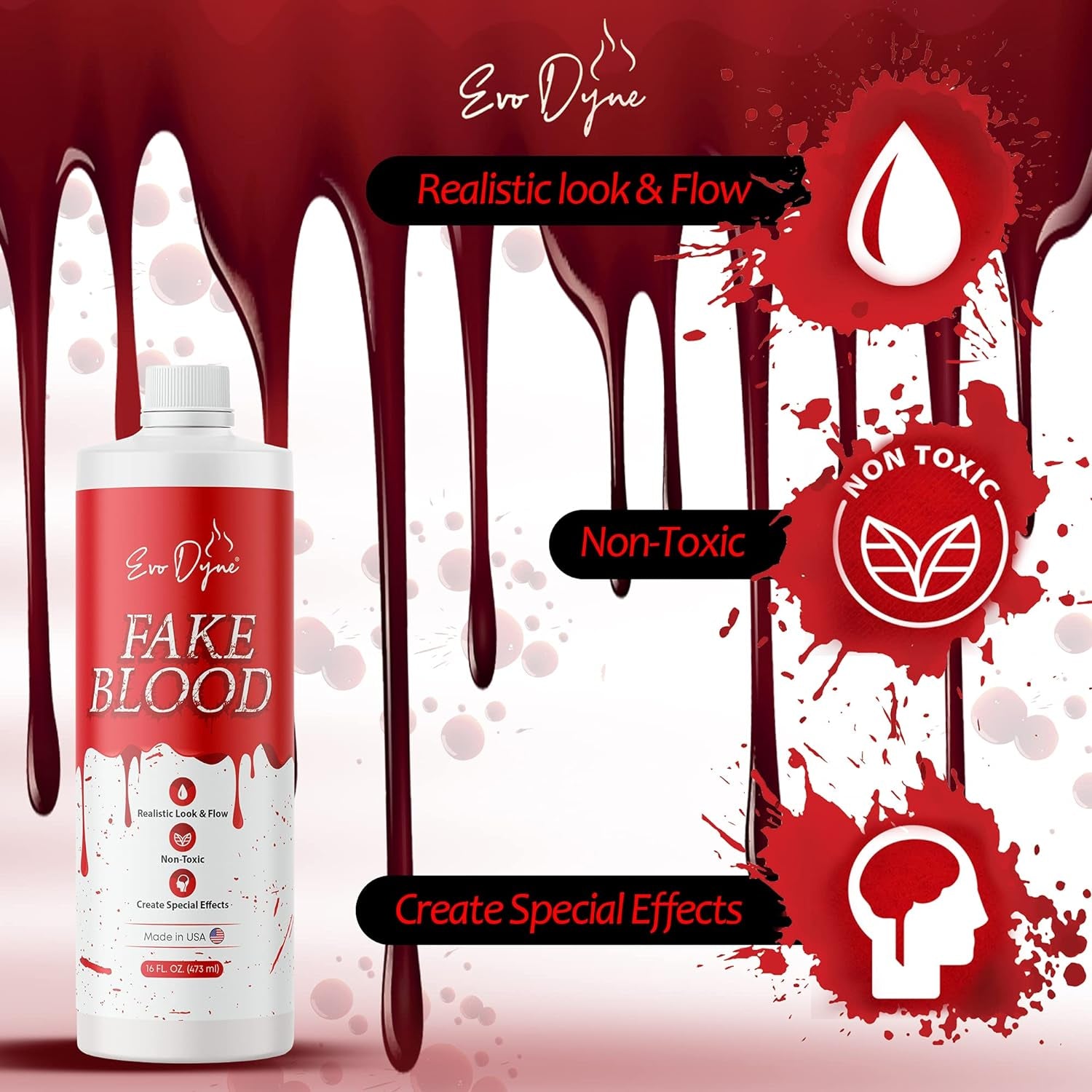 3-Pack  Fake Blood (16 FL OZ), Made in USA | Halloween Vampire Blood Bottle for Costumes Including Zombie, Vampire and Other Dress up Needing a Gory Scene - Looks & Feels like Real Blood