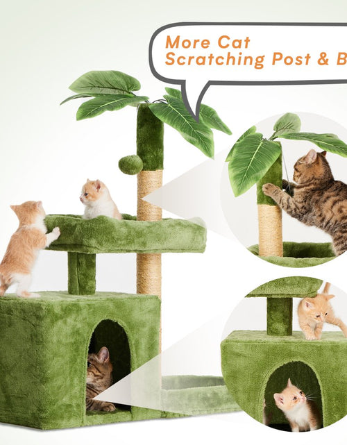 Load image into Gallery viewer, 31.5&quot; Cat Tree Cat Tower for Indoor Cats with Green Leaves, Cat Condo Cozy Plush Cat House with Hang Ball and Leaf Shape Design, Cat Furniture Pet House with Cat Scratching Posts,Grey
