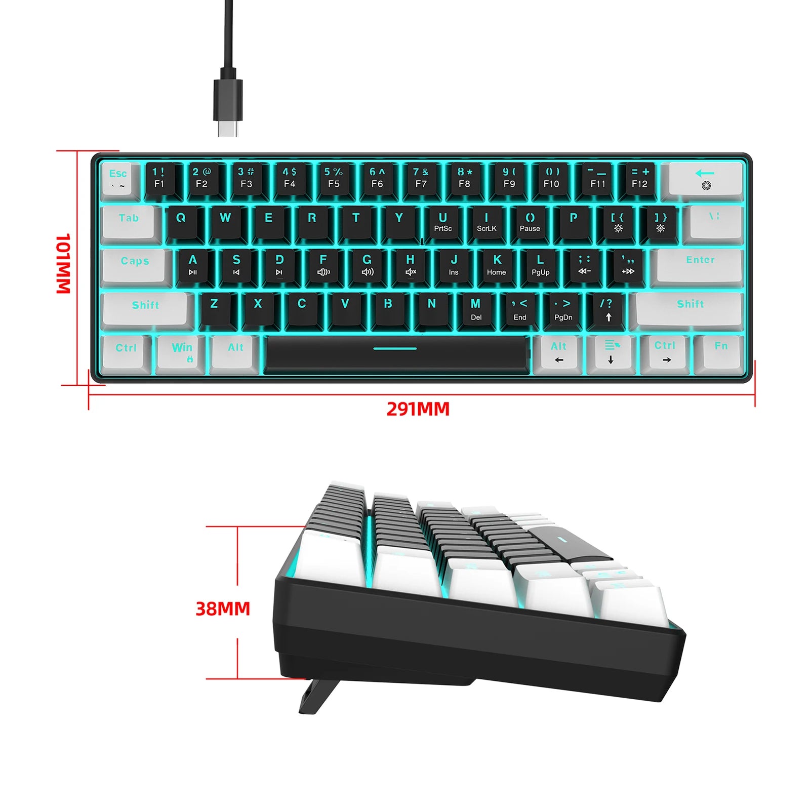 V900 RGB Mechanical Keyboard 61-Key Gaming Keyboard Blue Switches Durable Compact Various Lighting Modes Keyboard