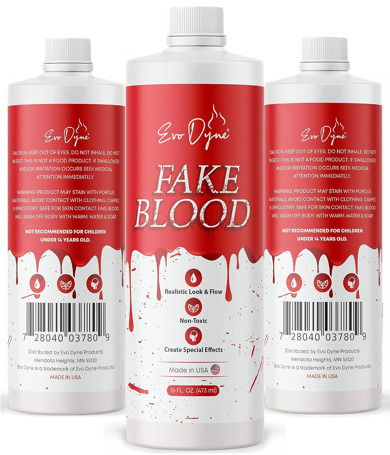 3-Pack  Fake Blood (16 FL OZ), Made in USA | Halloween Vampire Blood Bottle for Costumes Including Zombie, Vampire and Other Dress up Needing a Gory Scene - Looks & Feels like Real Blood