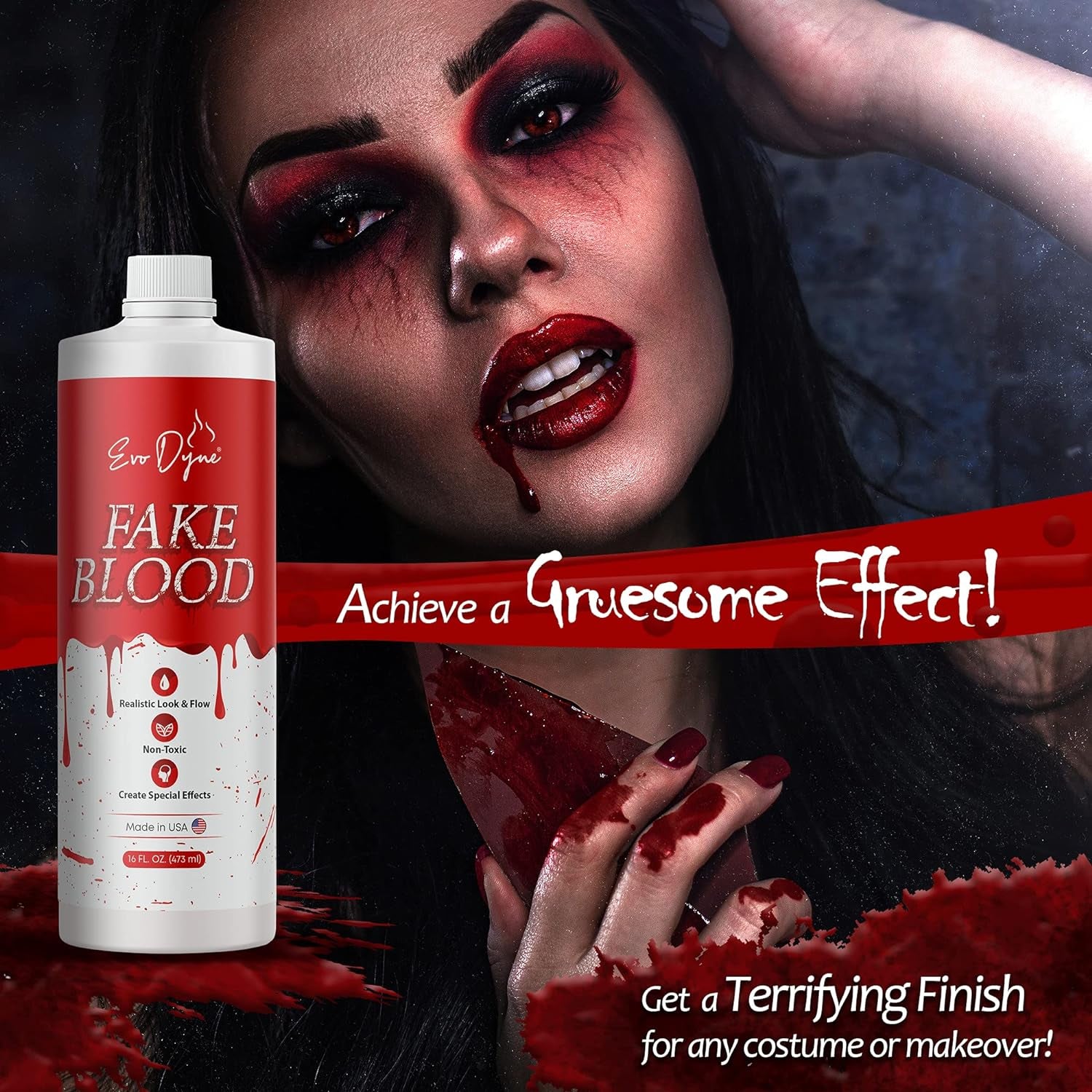 3-Pack  Fake Blood (16 FL OZ), Made in USA | Halloween Vampire Blood Bottle for Costumes Including Zombie, Vampire and Other Dress up Needing a Gory Scene - Looks & Feels like Real Blood