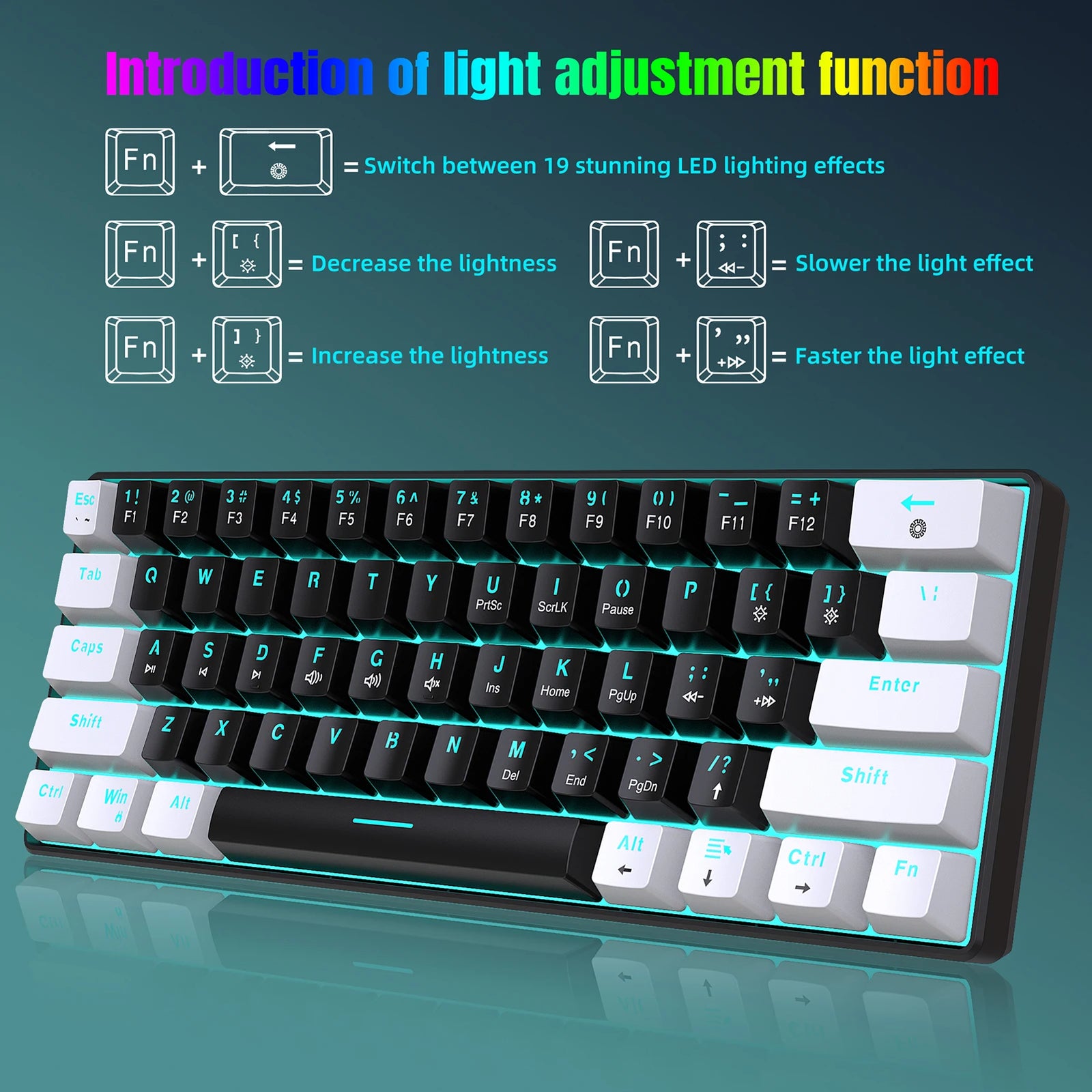 V900 RGB Mechanical Keyboard 61-Key Gaming Keyboard Blue Switches Durable Compact Various Lighting Modes Keyboard