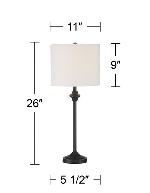 Load image into Gallery viewer, Lynn 26&quot; Tall Skinny Buffet Modern Table Lamps Set of 2 Black Metal White Shade Living Room Bedroom Bedside House
