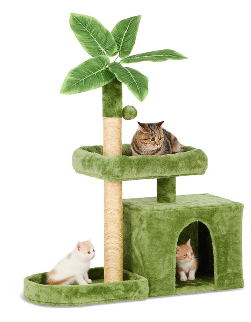 Load image into Gallery viewer, 31.5&quot; Cat Tree Cat Tower for Indoor Cats with Green Leaves, Cat Condo Cozy Plush Cat House with Hang Ball and Leaf Shape Design, Cat Furniture Pet House with Cat Scratching Posts,Grey
