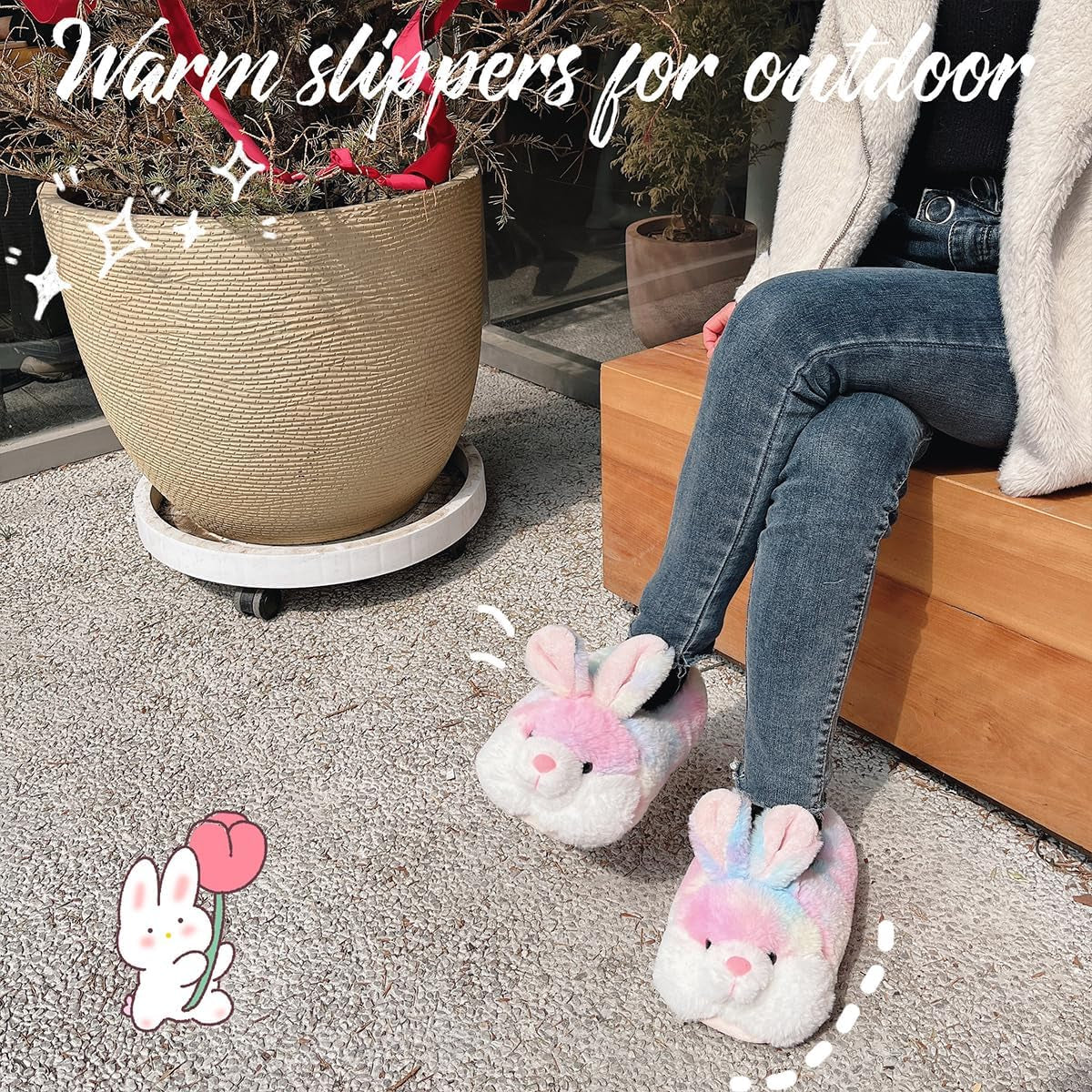 Classic Bunny Slippers for Women Funny Animal Slippers for Girls Cute Plush Rabbit Slippers Easter Gifts